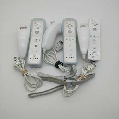 3 Nintendo White Wii Remotes and Nunchucks RVL-003 and RVL-004