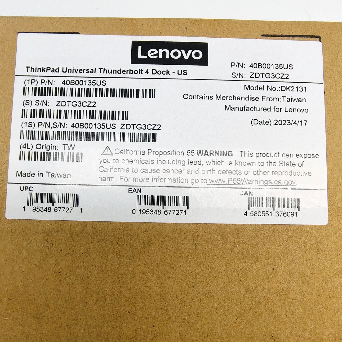 New Lenovo ThinkPad Universal Thunderbolt 4 Computer Docking Station DK2131