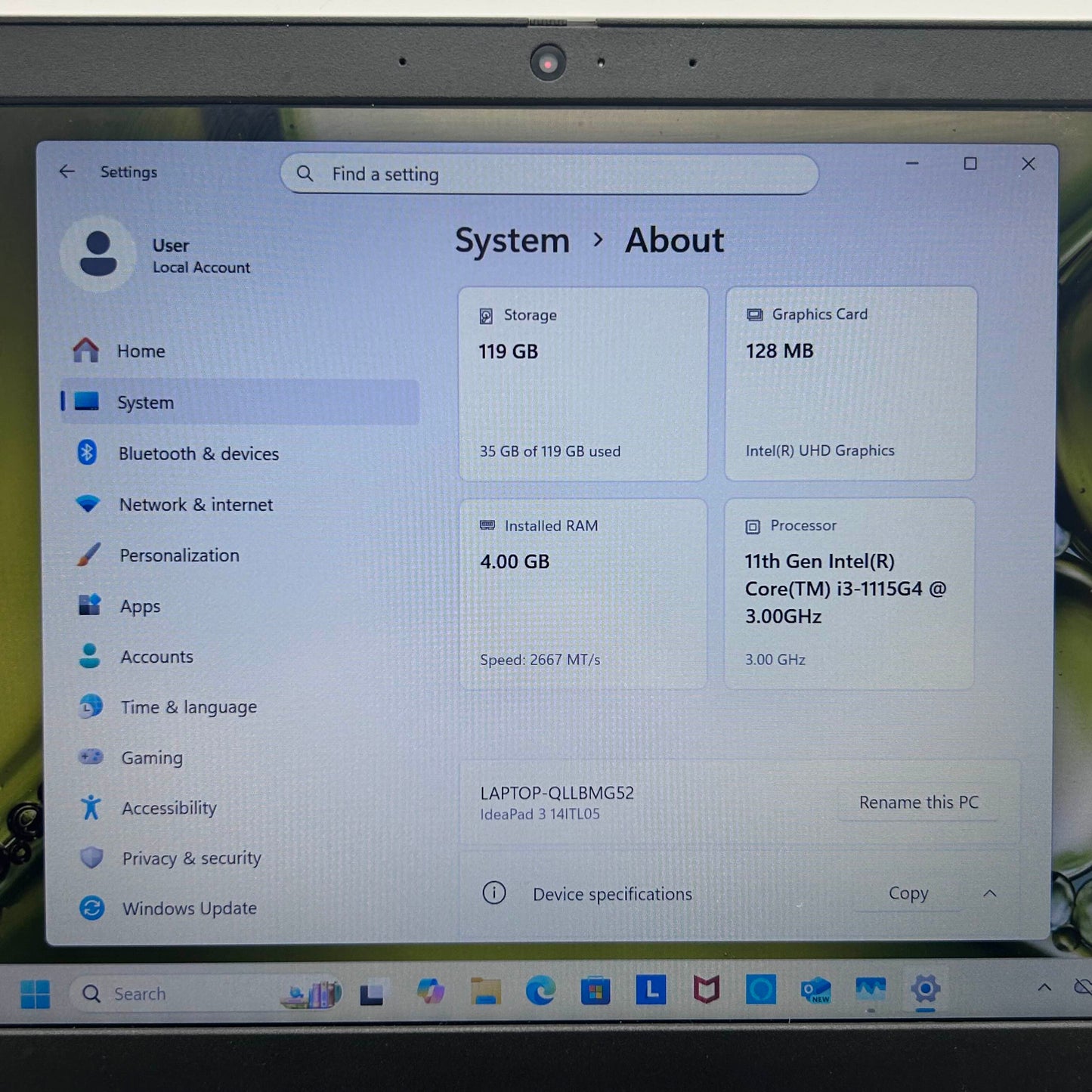 Lenovo IdeaPad 3 14ITL05 14" i3-1115G4 3.0GHz 4GB RAM 128GB SSD